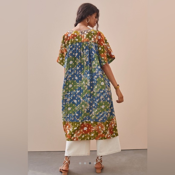 Anthropologie Current Air Floral Shine Duster Kimono in Olive in One Size - Picture 1 of 8